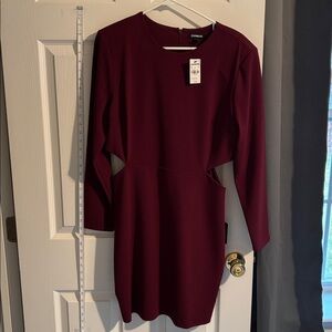 Express Deep Red Long Sleeve Dress